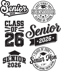 Fototapeta premium Senior 2026 Svg Bundle, Senior 2026 Shirt Svg,Class of 2026 Svg,Senior Coquette Bow svg,Graduation 2026 SVG, Senior Mom Svg, high school svg