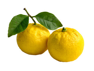lemon with green  leaves transparent background