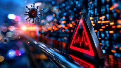 Futuristic virus alert with digital warning signal in hightech blue environment - Powered by Adobe