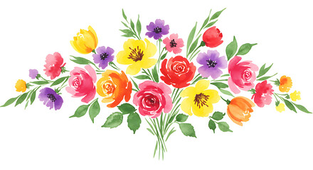 Vibrant Watercolor Flower Bouquet Art  watercolor flowers and leaves on a white background illustration