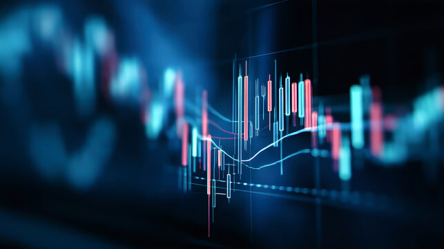 Abstract financial chart showing candlestick graph representing business growth in blue tones