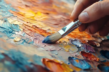 Fototapeta premium Close up of vibrant textured abstract flower painting in oil on canvas .