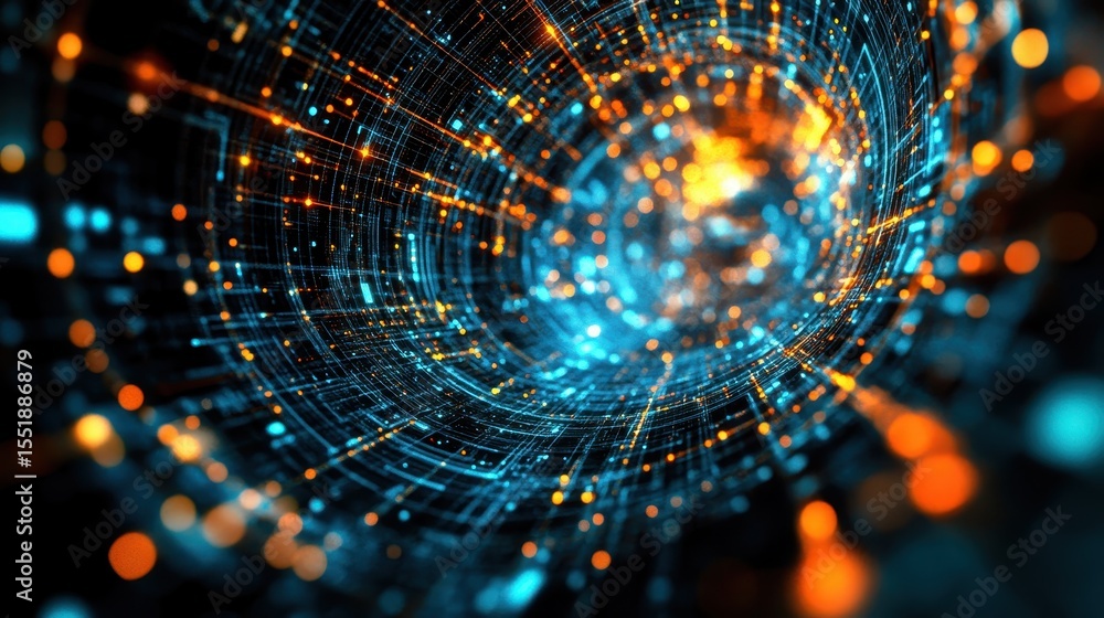 Poster abstract digital background with bright particles and lines