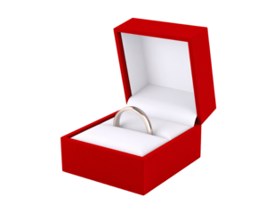 Elegant red ring box with ribbon, isolated on white, perfect for proposals.