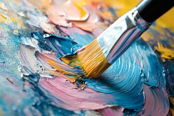 Obraz premium Close up of vibrant textured abstract flower painting in oil on canvas .