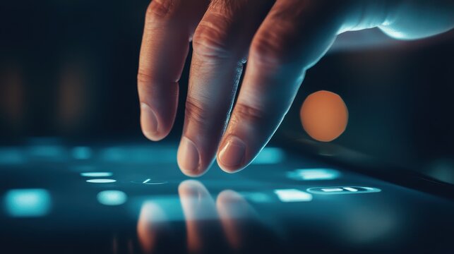 Hand Selecting Buttons on a Touchscreen Interface in UX Design