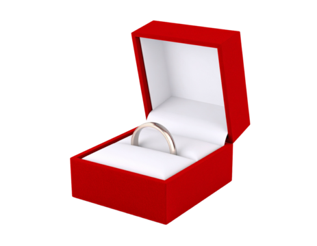 Elegant red ring box with ribbon, isolated on white, perfect for proposals.
