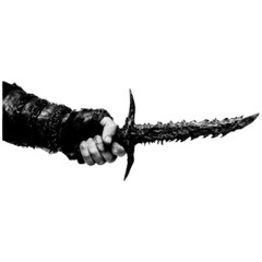 Hand holding a dagger of stone and bone. Dark Gothic and medieval style with halftones