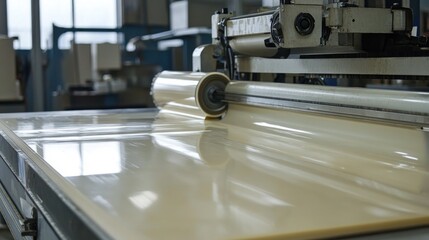 Industrial machinery processing plastic sheet