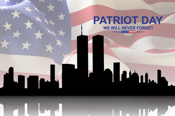 New York skyline silhouette with Twin Towers. 09.11.2001 American Patriot Day banner. NYC World Trade Center. 3d-rendering