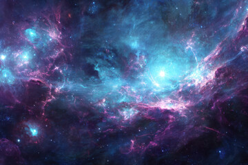 Fototapeta premium Colorful abstract nebula in deep space with bright stars and glowing cosmic clouds creating mysterious universe scene