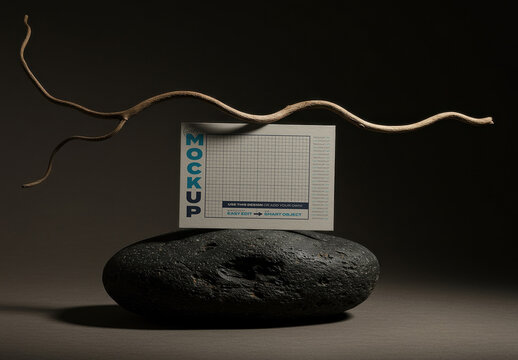 Personal Card on Stone with Branch Mockup