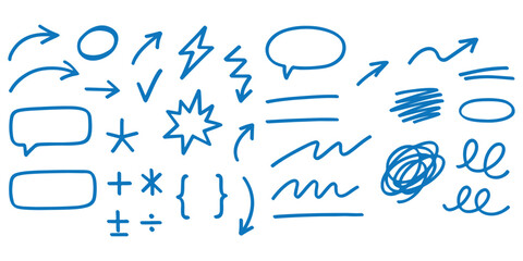 Hand drawn arrows doodles vector. Set of hand drawn arrows scribble doodles, lines, pointers, rectangle, circles, check box, dividers, stars, quotations etc