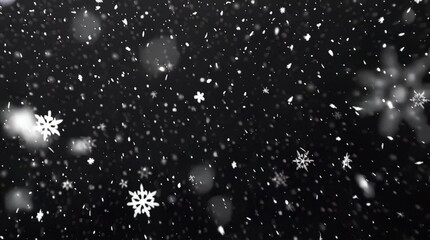 snowing snowflakes on black background, for overlay - Powered by Adobe