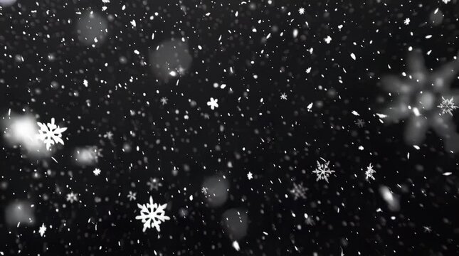 snowing snowflakes on black background, for overlay - Powered by Adobe