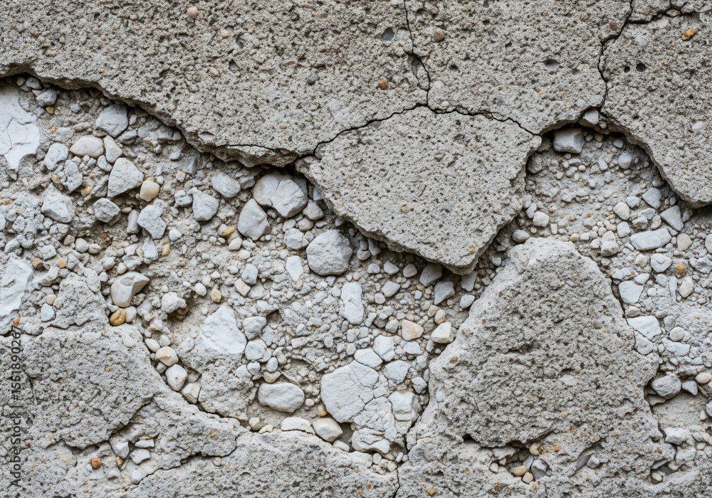 Poster cracked concrete wall texture. rough cement surface showing severe damage and broken fragments. expo