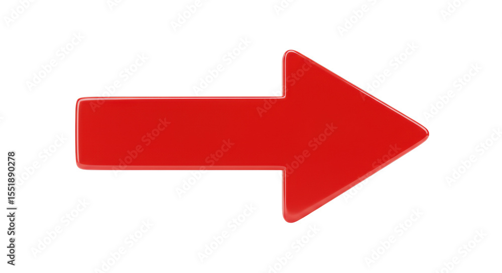 Poster a bright red, sleek, glossy arrow with a pristine, reflective surface, pointing right, isolated on a