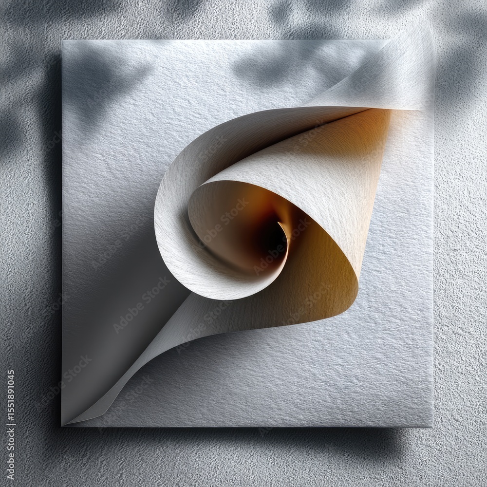 Poster abstract rolled paper curl with shadows on grey background