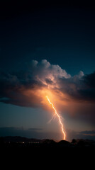 Dramatic Lightning Storm Over Mountains at Dusk 