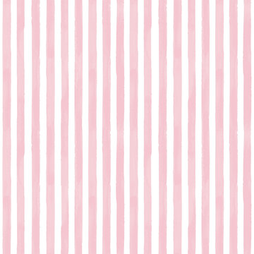 Seamless vertical watercolor stripe pattern in cherry red on white background