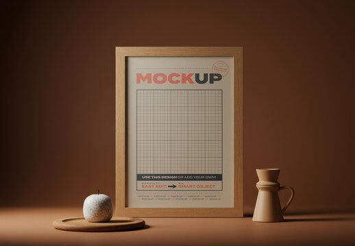 Simple Elegant Vertical Poster Frame Stand Mockup