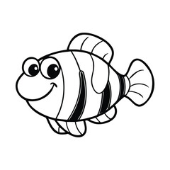 Smiling Striped Cartoon Fish Outline