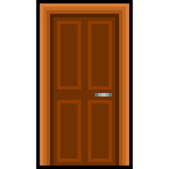 Pixel Art of Wooden Door with Panels. Wooden door