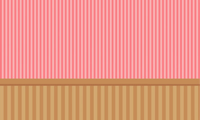 Pink Vertical Striped Room Wallpaper with Wooden Baseboard