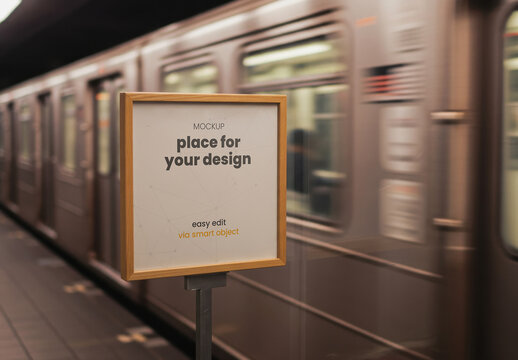 Sign on the Subway Station Notice Mockup