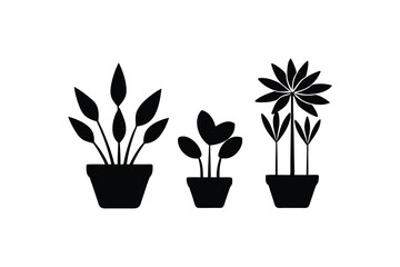 Fototapeta premium A set of flower in a pot silhouette vector