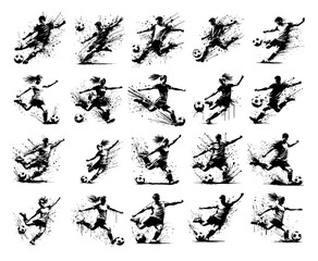 Soccer player Silhouette Grunge Splatter and Dripping Spray Effects