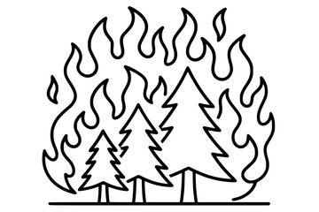 Vector Illustration of a Forest Fire in Pine Trees