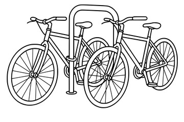 Vector Illustration of Bicycles Secured to Bike Rack