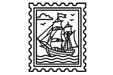 Vector Illustration of Vintage Sailing Ship Postage Stamp