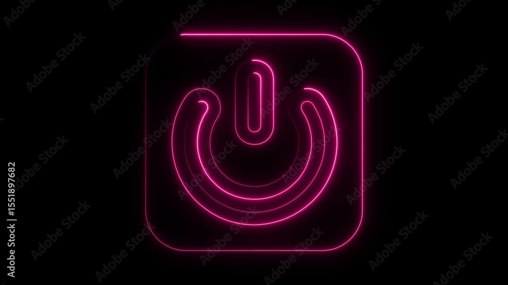 Poster glowing neon power button on black background animation in futuristic modern style