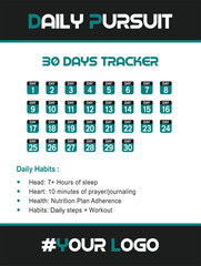 30 Day Daily Reminder Calendar Editable Vector Schedule Template