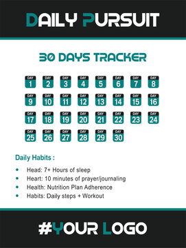 30 Day Daily Reminder Calendar Editable Vector Schedule Template