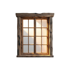 Rustic Wooden Window with Sunlight Streaming Through Pane Glass