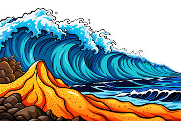 Waves crashing on a volcanic black sand beach vector, ideal for dramatic coastal nature scenes, exotic travel destinations, and ocean power concepts
