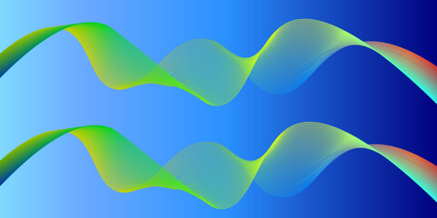 Abstract rainbow wave vector illustration with colorful lines and a wavy, light blue pattern for a decorative backdrop