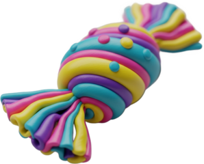 Cutout 3D clay candy wrapped in twisted wrapper