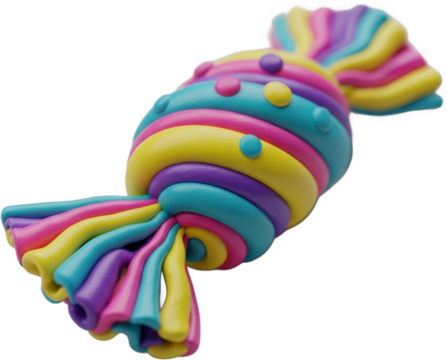 Cutout 3D clay candy wrapped in twisted wrapper