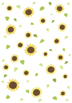 Cute sunflower with green leaves seamless floral pattern png. Sunflower wallpaper or background 
