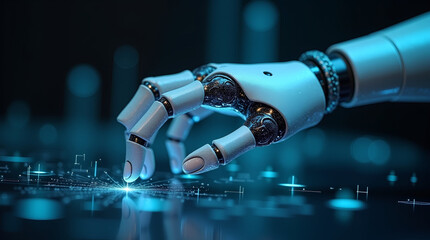 Robotic hand interacting with holographic UI