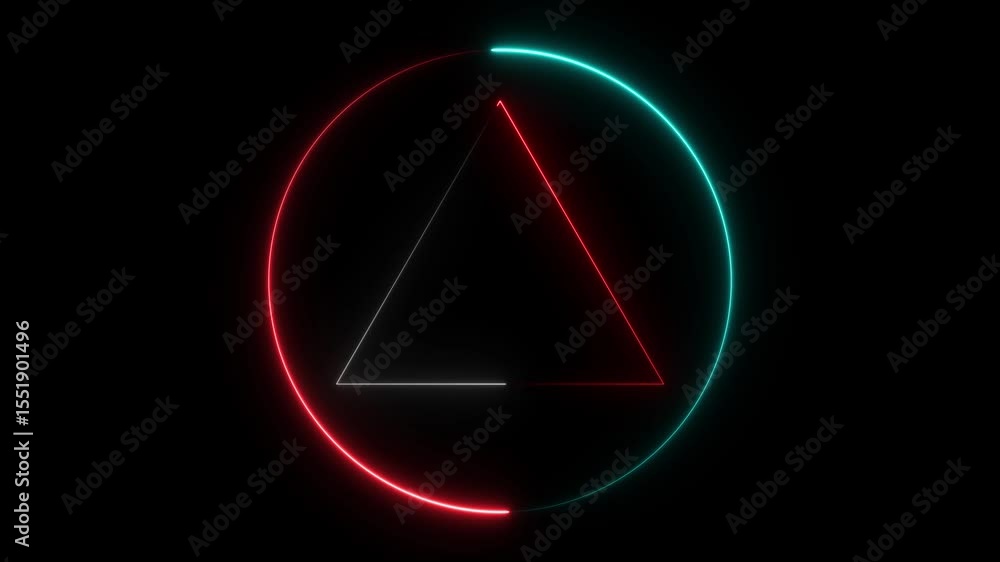 Poster neon triangle with smoke, gradient led border, portal with haze clouds. abstract retro tech backgrou