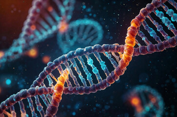 Artificial intelligence is studying glowing double helix DNA structure
