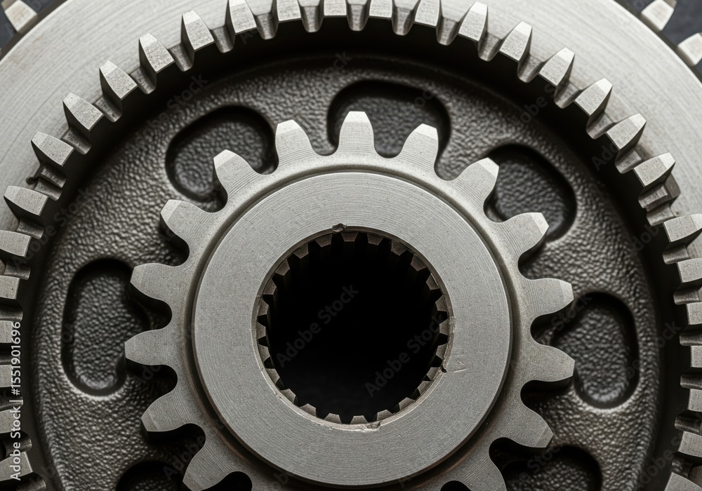 Aufkleber precision metal gears close up view. detailed shot of an intricate mechanical system. interlocking c