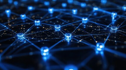 Obraz premium Abstract network of glowing nodes connected by lines, overlayed on a dark city map