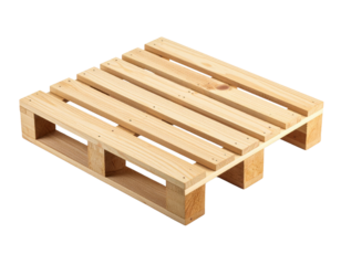 A sturdy wooden pallet made of evenly spaced planks, designed for stacking and transporting goods efficiently.