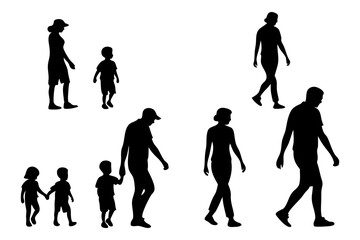 Obraz premium Human Silhouette in Motion: A collection of simple black silhouettes depicting a variety of people, capturing the essence of movement and everyday life. Each form tells a story of individual journey.